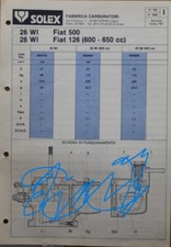 scheda carburatore fiat 500 fiat 126 600 650 solex 26 WI 28 WI ricambi epoca