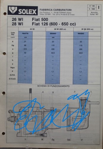 Scheda carburatore fiat 500 - scheda,