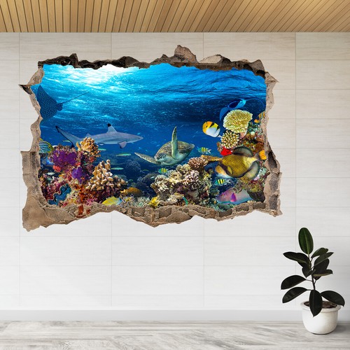 Adesivo murale vista pesci - 3d,