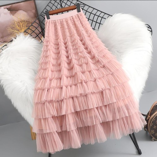 Gonna lunga balze tulle pieghe - gonna,
