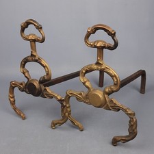 Alari Da Camino Coppia In Ferro E Ottone Artigianali Made In Italy Vintage 1960