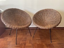 Sedie Sun di design Vintage in vimini e metallo nero (anni 50) - Abraham& JanRol