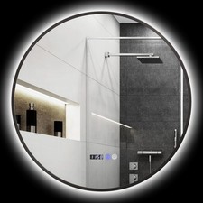 HOMCOM Specchio Bagno con Luce LED Regolabile, Antinebbia e Display, Ø70 cm Nero