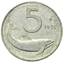 5 LIRE 1951 - DELFINO E TIMONE