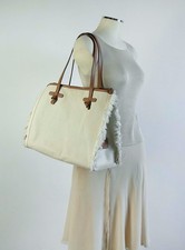 GIANNI CHIARINI MARCELLA Firenze Borsa Shopper  Vera Pelle Tela Panna Italy