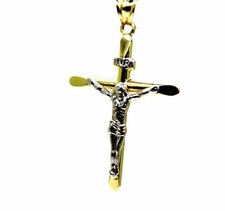 CIONDOLO ORO  18K  750/1000  Pendente Croce Gesu' Cristo Smussata Bicolore