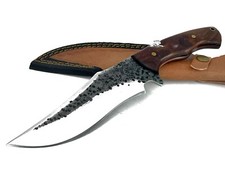 COLTELLO ARTIGIANALE DA CACCIA LAMA FISSA IN ACCIAIO BALESTRA MANICO LEGNO