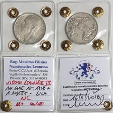 10 LIRE 1928 PERIZIATA -NON COMUNE- 1 ROSETTA MONETA ARGENTO REGNO SAVOIA V.E.3