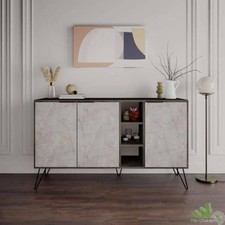 MADIA MOBILE BUFFET EFFETTO MARMO BIANCO 142x35,5x83h CM 3 ANTE CON VANI GIORNO