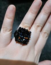 Anello nero fatto a mano, con Perline in vetro e Cristalli multisfaccettati
