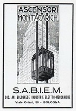 PUBBL.1930 SABIEM S.A.B.I.E.M. BOLOGNA ASCENSORI MONTACARICHI GRATTACIELI 11X7
