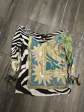 Camicetta vintage Roberto Cavalli SS 2004 verde stampa patchwork seta/cotone L/Xl