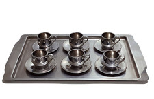 Servizio da caffe vintage set caffè 6 persone tazzine vassoio tazze acciaio inox