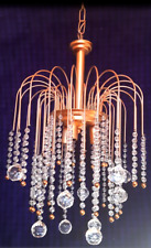 Lampadario anni 70 oro con gocce  oro e in Swarovski Vintage Chandelier