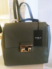 Zaino Furla Italy Bella in pelle di ciottoli VERDE OLIVA con sacchetto antipolvere nuovo con etichette