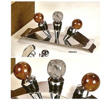 SET VINO WINE KIT 3 TAPPI con PRESA EFFETTO MARMO e BASE in ACCIAIO INOX  PB0057