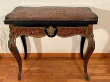 Tavolino da gioco con piano girevole a libro, panno verde, stile Charles Boulle