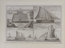 Fine 700 Acquaforte originale Differenti tipi di Pesca Imbarcazioni