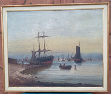 Dipinto ad olio su tela Inglese, marina con veliero firmato Smith 76 x 63