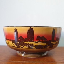 Fruttiera Royal Doulton ceramica piedi rotondi di pioppi al tramonto Art Nouveau