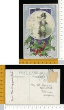 V2110] BUON ANNO NUOVO - MATRIMONIO GATTI UMANIZZATI  E AGRIFOGLIO - RILIEVO