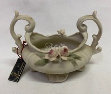 Vaso centrotavola in ceramica Capodimonte by Vitagliano bianco con fiori arredo