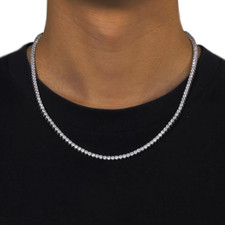Collana Tennis in Acciaio con Zirconi Bianchi da 3 mm Uomo Donna Elegante 60cm
