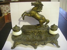 Porta Penne Set anni '50 in porcellana e lega d'ottone e bronzo.