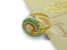 Anello Donna con Pietra di turchese in Argento 925 Cammeo Regolabile P Oro cameo