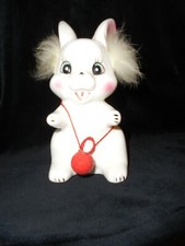 CONIGLIETTO SALVADANAIO IN CERAMICA DIPINTO A MANO CON PELO FINTO VINTAGE