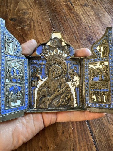 Triptyque icone russe - icone, bronze