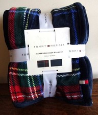 TOMMY Hilfiger TARTAN PLAID ROSSO reversibile NAVY peluche PILE completo COPERTA REGINA