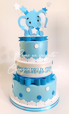Torta scenografica finta nascita elefante 3 piani battesimo gomma eva fommy