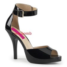 Sexy SANDALI tacco 13 NERO LUCIDO dal n. 39 al 46 plateau nascosto GLAMOUR Chic