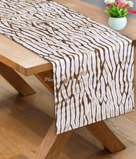 Runner da tavolo etnico in tela di cotone Shibori a righe marrone lungo tie d...