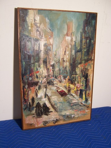 Dipinto olio scena strada - scena, di
