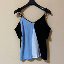 Shein Top T-Shirt Spalle Scoperte Azzurro Nero Bianco Casual Elegante Basic Boho