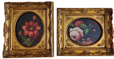 Coppia di quadretti classici con cornice in legno, dipinti a mano olio su tavola