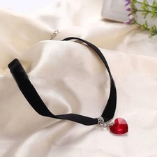 Collana Vintage Girocollo con pendente Cuore ROSSO Ciondolo Gotico Retro DONNA 