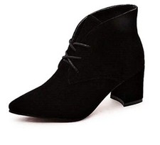 Scarpe Donna a Punta Lacci Finto Camoscio Nero Idea Regalo Natale e Compleanno