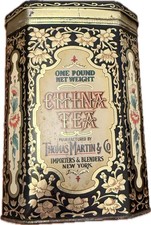 Barattolo coperchio con cerniera floreale latta tè cinese broccato Thomas Martin Co quindi vintage