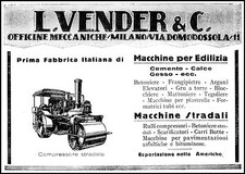PUBBLICITA' 1929 VENDER MACCHINE STRADALI RULLO TRE RUOTE COMPRESSORE STRADALE 