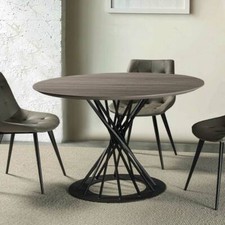 TAVOLO TONDO FISSO Ø 120/140 BASE IN ACCIAIO B/N CON PIANO IN LEGNO O VETRO 611