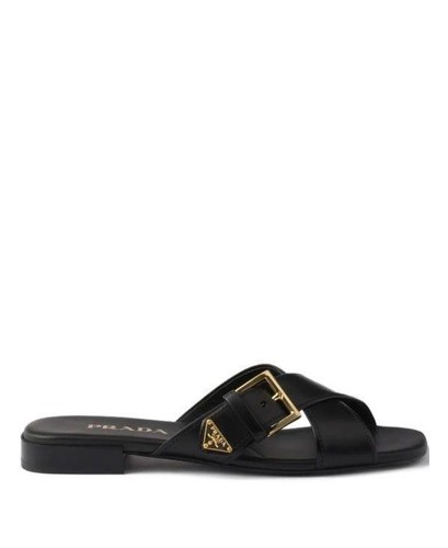 Prada leather crisscross slide - leather,