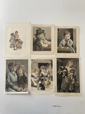 Fine ‘800 Lotto 6 Xilografie acquerellate Bambini Stampe antiche autentiche
