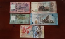 Banconote mondo-5x1000 5000 Livres Libano+200 500 Pounds Syria+2 Dollars caraibi