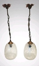 Rara coppia di lampade a sospensione veneziane con vetro ghiacciato, anni '50