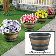 Set 4 Fioriere Ortaggi Rustiche a Botte in Legno da Esterno Giardino