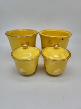 Set 4 antichi vasi drogheria ceramica Pisa giallo dorato, scritte pepe droghe