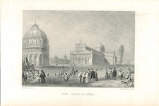 Stampa ottocentesca PISA Piazza del Duomo. Parigi. Cm. 25x16,5